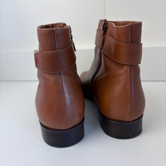Talbots Brown Leather Ankle Boots with Gold Buckle Accent - Picture 2 of 8